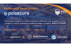 Plakat informujący o konferencji towarzyszącej Polsecure.